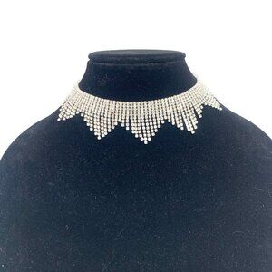 Pave Crystal Cuff Chandelier Necklace Silver & Rhinestones 12.5"L + 3"